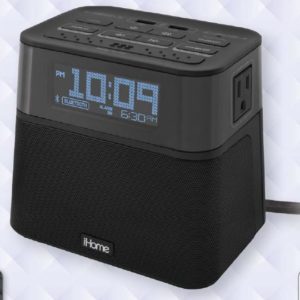 HBH88 Bluetooth Bedside Single Day Alarm Clock with Dual AC Outlets and Dual USB Charging.