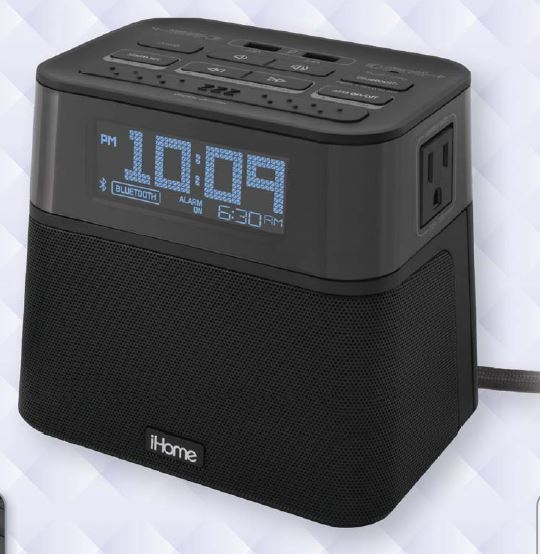 HBH88 Bluetooth Bedside Single Day Alarm Clock with Dual AC Outlets and Dual USB Charging.