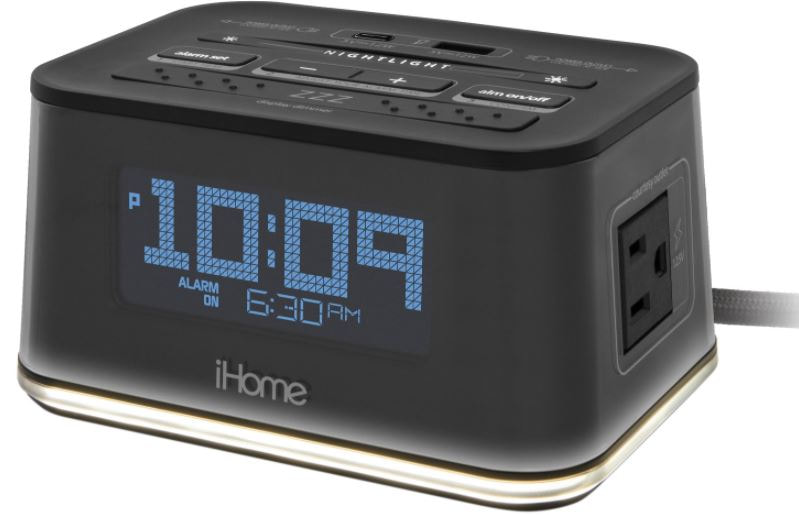 Ihome HiH50 Bedside Single Day Alarm Clock with Nightlight, Dual AC Outlets and Dual USB Charging