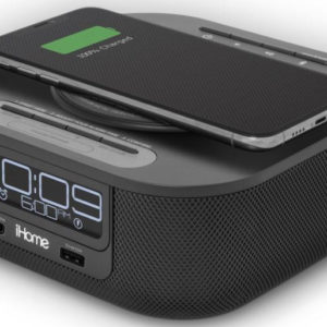 Ihome HW5 Qi Wireless Charging Bluetooth Bedside Stereo Speaker Alarm Clock with Single Day Alarm, Dual USB Charging