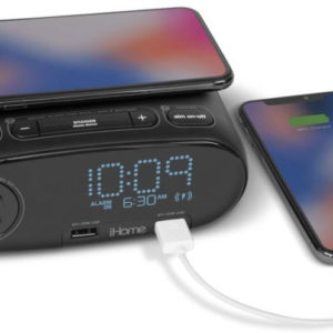Ihome HW6 Preset Bedside Clock with Single Day Alarm, Qi Wireless Charging, AC Outlet, and Dual USB Quick Charging
