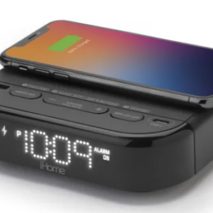 iHome HW22 Alarm Clock with Wireless Charging and 2 USB Charging Ports, Black