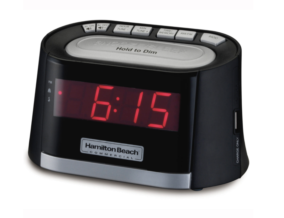 Hamilton Beach, Clock radio 0.9" LED display, USB port, Dimmer Feature, Snooze, AM/FM , Alarm On Indicator, Single day alarm
