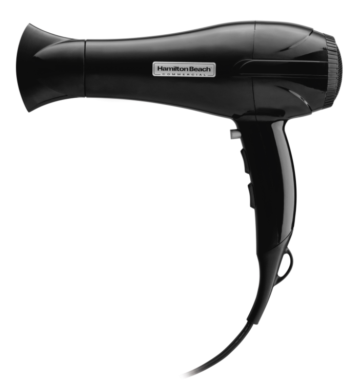 Hand Held Hair Dryer, 1875 Watts, Full-Size, Concentrator, Removable Lint Filter, Black - HHD620