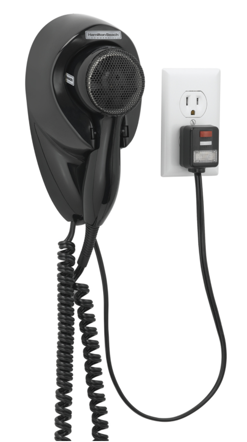 Wall Mount Hair Dryer, 1500 Watts, Auto Safety Shut Off, Toggle Switch, Nightlight on Plug, Black - 8301B