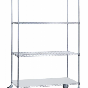 R&B,Rolling Wire Shelving Unit 18x36x78 w/ Solid Bottom Shelf, LC183672SOL